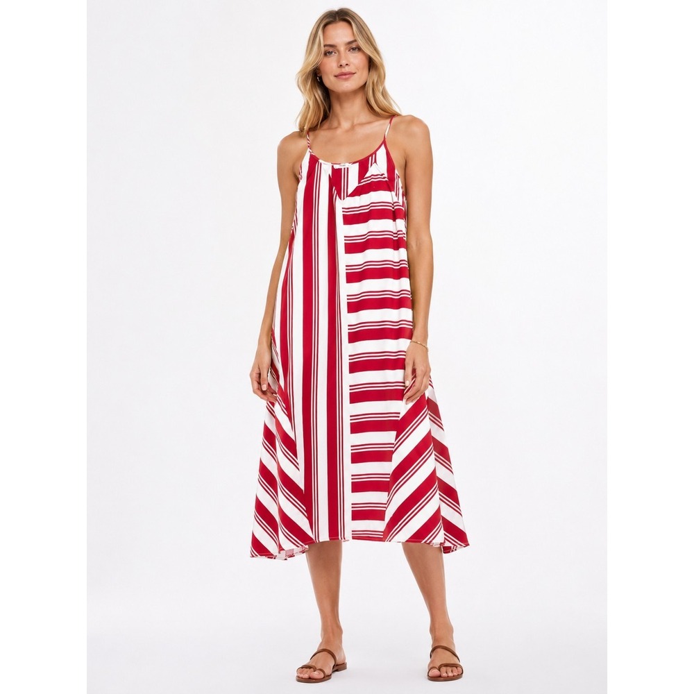 MANGO Casual Red White Striped Spaghetti Strap Midi Slip Dress Women's US XS